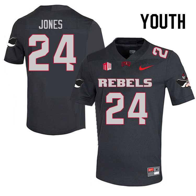 Youth #24 Darrien Jones UNLV Rebels College Football Jerseys Stitched Sale-Charcoal - Click Image to Close